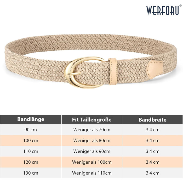 Плетений ремінь WERFORU: еластичний жіночий/чоловічий ремінь з пряжкою кольору хакі, 110 см