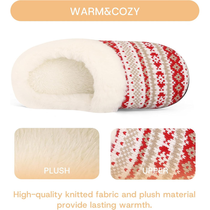 Тапочки жіночі зимові теплі з підкладкою з Memory Foam, плюшеві, м'які, антиковзні (42/43 EU, Червоні)