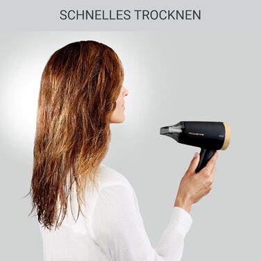 Фен Rowenta Express Style CV1811: 1900 Вт, іон-технологія, холодний струмінь, компактний дизайн, чорний/золотий