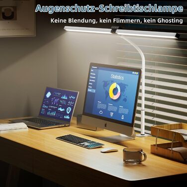 LED лампа для столу Doppelkopf з диммуванням, 24W, 80см, кріпленням, для офісу та дому, з пультом, білий світлодіодний світильник для робочого столу
