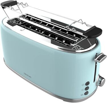 Тостер Cecotec Toaster 2 Scheiben Toast&Taste 1000 Retro Double: 980 Вт, нержавіюча сталь, 2 слоти, регулювання потужності, піддон для крихт (Blue)