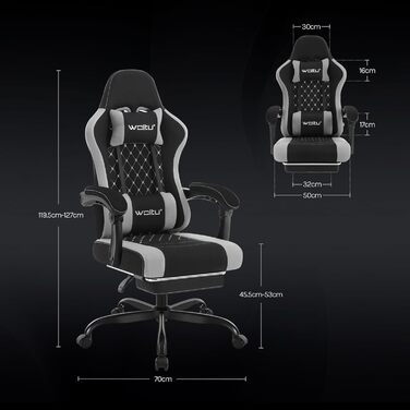 WOLTU Gaming Chair with Massage Function, Computer Chair with Pocket Spring Cushion, Ergonomic Gamer Recliner, Swivel Chair with Headrest, Lumbar Pillow, Footrest, Mesh Fabric, Black+Grey, GS15szg Black+grey Mesh Fabric