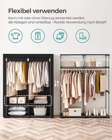 SONGMICS Storage Cabinet, Portable, with Hanging Rod, Foldable, Wardrobe, Bedroom, Office, 140 x 43 x 174 cm, RYG02GY (Black)
