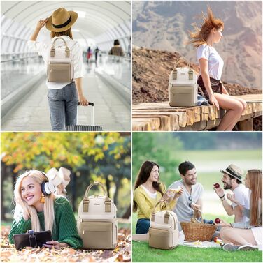 LOVEVOOK Рюкзак жіночий маленький, водонепроникний, 2-в-1 з USB-портом, міні-рюкзак, сумочка, для міста, роботи, подорожей, шкіл, елегантний, хакі та чорний