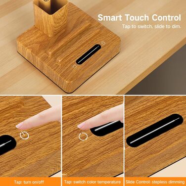 Настільна лампа світлодіодна OUTON 8000mAh бездротова з підставкою для ручок, акумуляторна, тканинний плафон, 3 режими світла, сенсорне керування, димування, індикатор заряду