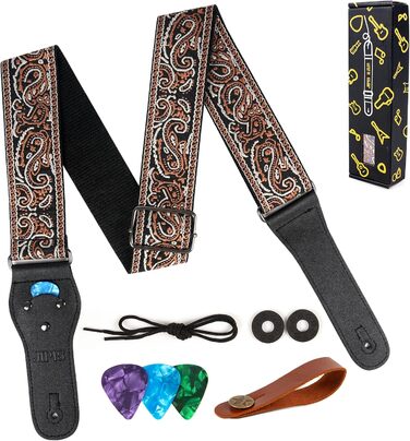 Гітарний ремінь Jacquard з вишитою бавовною та шкіряними кінцями для акустичної гітари (Gs-08-4 Brown Embroidery)