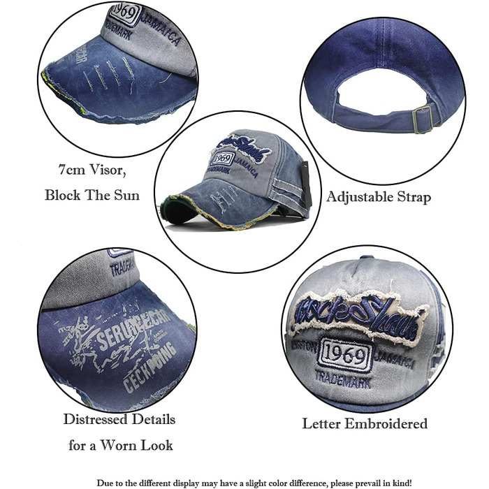 Кепка бейсболка Vintage Baumwolle з бавовни, випрасувана джинсова, ретро, з витертими краями, для чоловіків та жінок, регульованого розміру, стильна, спортивна, кепка-трекер, класична, hip hop