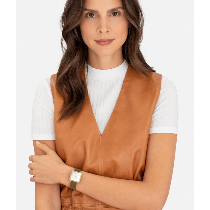 Жіночий годинник Liebeskind Berlin – квадратний кварцовий годинник 28x28 мм – водостійкий 3 ATM – браслет з нержавіючої сталі, шкіри або сітки – сучасний та універсальний (Золото / Коричнева шкіра)