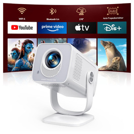 Портативний проєктор Mini Beamer 4K з підтримкою Android 13, WiFi 6, Bluetooth 5.4 та обертанням 270°. Підтримка HDMI, USB, iOS, PC. Ідеальний для домашнього кінотеатру та використання на відкритому повітрі з автокорекцією трапеції.