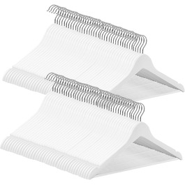 ABHENG Clothes Hangers Wood 80 Pieces, Wooden Hangers with Non-Slip Trouser Bar and 360° Swivel Hook, Shoulder Indentations, Made from Natural Wood, 44.5W x 23H cm, White + Silver, AWY0380W