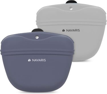 Набір з 2 силіконових мішечків для корму Navaris - мішечки для ласощів з кліпсою та магнітом - для сухого, вологого корму та ласощів (сірий & фіолетовий)