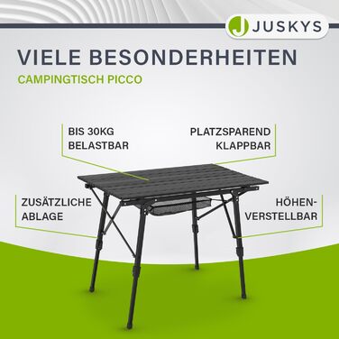 Стол для кемпінгу Juskys Picco - алюмінієвий, 90x52 см, легкий, складний, регульований по висоті - для кемпінгу, саду, відпочинку на природі. Чорний