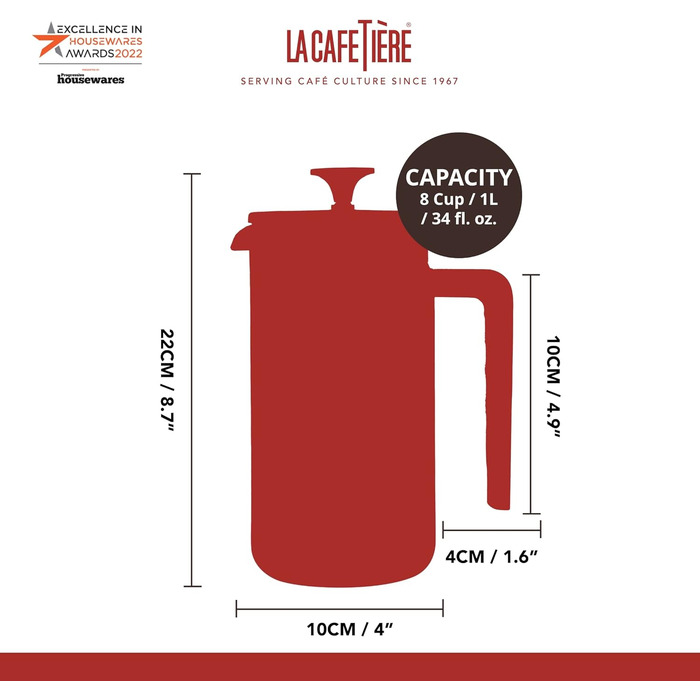 Френч-прес La Cafetière Pisa 1 л, боросилікатне скло, нержавіюча сталь, для меленої кави та чаю, синій
