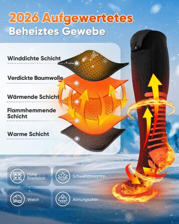 Гріючі шкарпетки з керуванням через додаток, 5000mAh, 5V, 3 режими нагріву, 360° нагрів, для жінок та чоловіків, для катання на лижах та полювання, середнього розміру