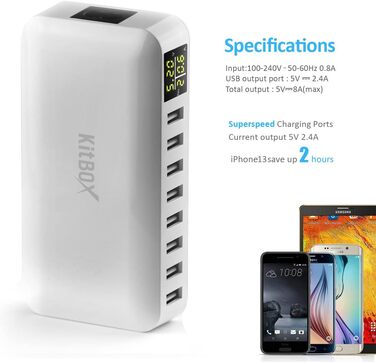 Зарядний пристрій USB 8 портів 5V/2A з індикатором для iPhone, Samsung, Xiaomi - мережевий адаптер для швидкої зарядки