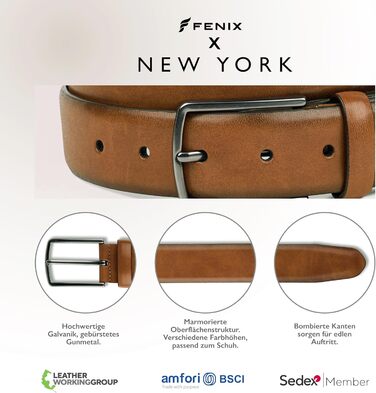 Чоловічий шкіряний ремінь FENIX NEW YORK, 80-125 см, ширина 35 мм, регульований, без нікелю, для костюма та джинсів, Desert Cognac 95