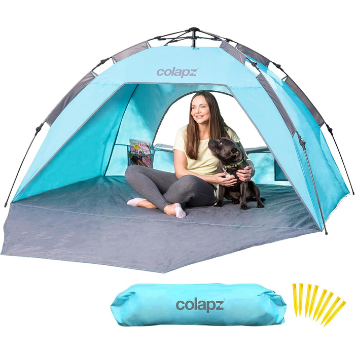Colapz Camping Shower Tent & Pop-Up Toilet Tent with Storage - Privacy Beach Shelter & Outdoor Changing Room (Blue)