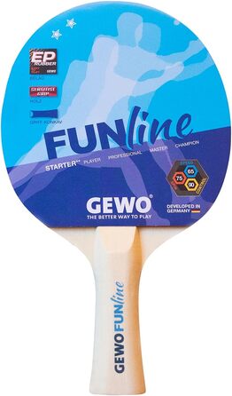 Набір для настільного тенісу GEWO Fun – одиночні або комплекти (1-4 ракетки), м'ячі, сумка, сітка – для початківців, хобі та відпочинку. Покриття Noppen-Innen, конкавний грифель. 2 ракетки + 3 м'ячі + сітка (конкавна)