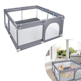 Дитячий манеж YUENFONG XXL, захисна огорожа для немовлят, дихаюча сітка, протиковзка основа, темно-сірий, 180x200x68 см