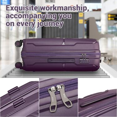 Набір валіз British Traveller Hartschalenkoffer Set: жорсткий корпус, TSA-замок, 8 коліщаток, 100% PP, ручна поклажа (фіолетовий, M)