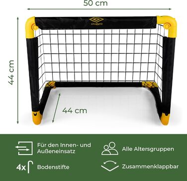 Ворота для футболу Umbro 50x44x44 см - Комплект 2 шт. - Складні, для дітей, для тренувань, металеві, чорно-жовті