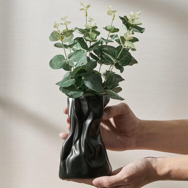 Керамічна ваза, блакитно-коричневий дизайн, ваза в скандинавському стилі для декору, сучасна ваза для вітальні, спальні, кухні, передпокою, ванної кімнати (матова чорна, 16,2 см)