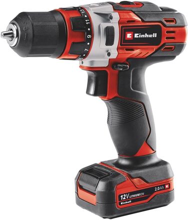 Акумуляторний дриль-шуруповерт Einhell TE-CD 12/1 Li (Li-Ion, 12 В, 2 швидкості, LED, міцне металеве редуктор, зарядний пристрій + акумулятор 2.0 Ah)