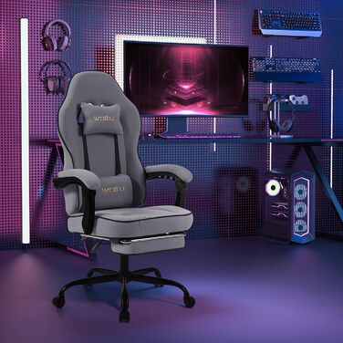 WOLTU Gaming Chair with Pocket Spring Cushion, Gaming Recliner with 330 lb Weight Capacity, Ergonomic Swivel Chair, Gamer Chair with Headrest, Lumbar Pillow, Footrest, Mesh Fabric, Grey, GS11gr Grey+Black Mesh Fabric