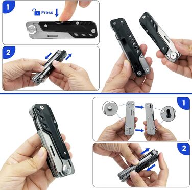 HONZIN Mutitoo 5-in-1 Multifunction Pocket Knife, Folding Knife, Scissors, Detachable Geometric Knife Made of Stainless Steel for Outdoor Use, with Cord Pull Pouch (Extra 11 Screwdriver Inserts) (M)