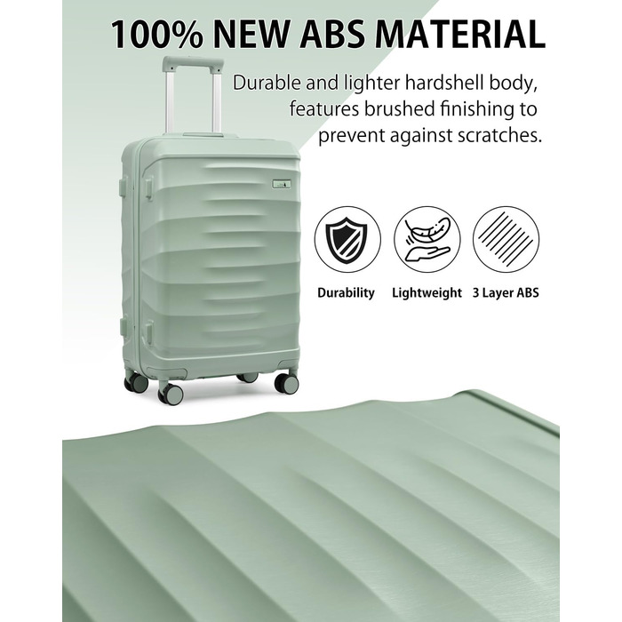 Набір валіз Sea Choice 5-ти частинний з ABS-пластику, твердий корпус, тріумф у подорожах, велика місткість, ручна поклажа, 4 колеса, TSA-замок, містить 1 сумку та 1 косметичку, колір: м'ятно-зелений
