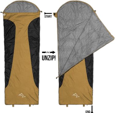 normani Ultralight Sleeping Bag Runty COMPACT SIZE! 3D Microfiber Microtech Filling, Waterproof Summer Sleeping Bag Yellow 210 cm x 75 cm x 60 cm (Right)