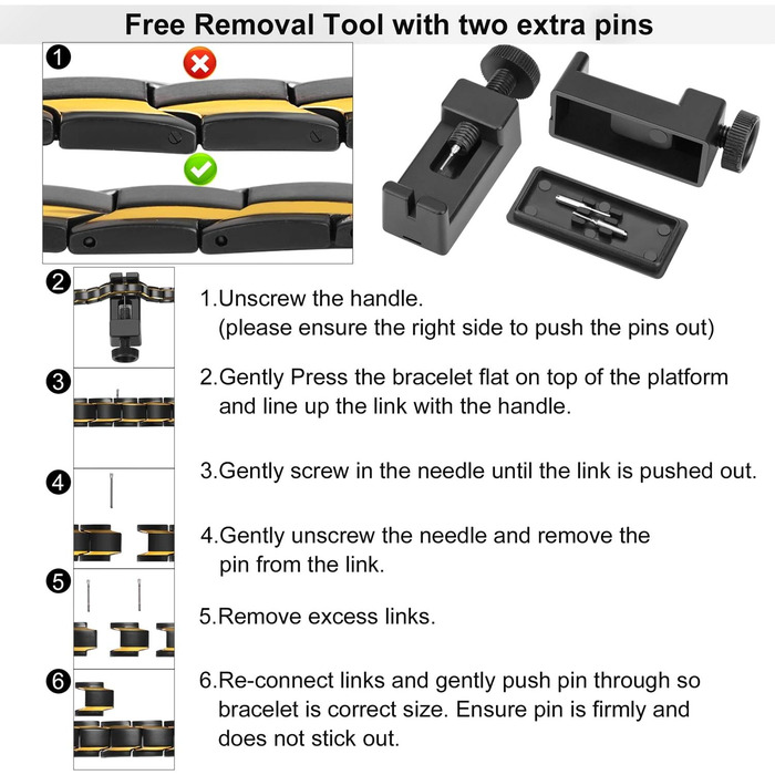 Браслет на магніті для чоловіків, титанової сталі, з магнітами 3500 Гаусс, регульований, з інструментом для зняття та подарунковою коробкою