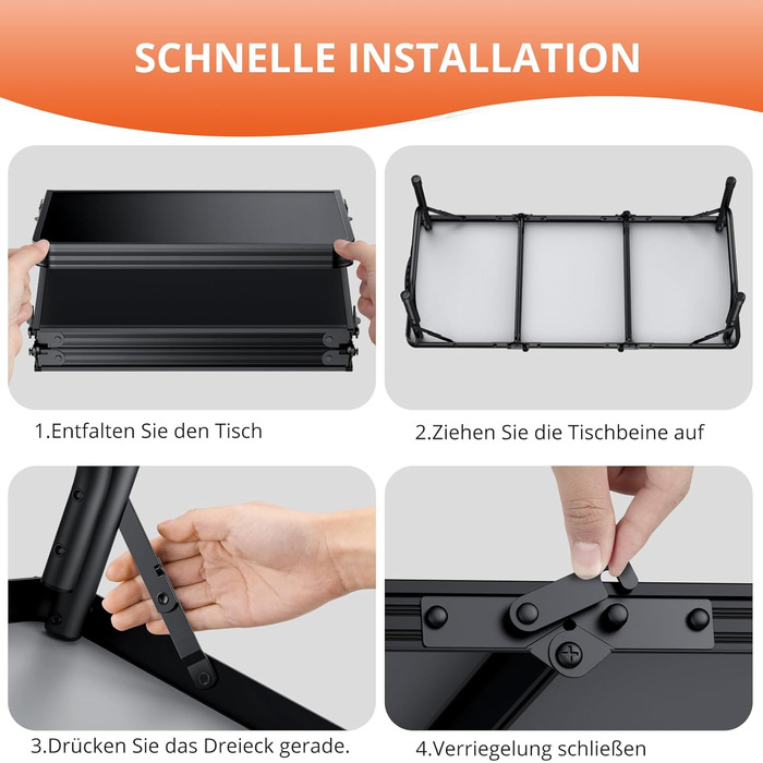 Складний кемпінговий стіл FUNYKICH 87x40x26 см, алюмінієвий, з MDF стільницею, чорний - для пікніка, пляжу, балкону