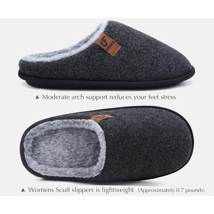 Тапочки жіночі COFACE з фетру, теплі, зручні, з м'якою підкладкою, чорні, розмір 38 EU