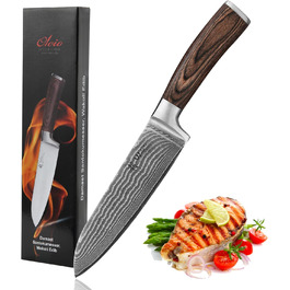 Ніж Santoku Wakoli EDIB Damast I 17 см, лезо з 67 шарів з VG10-сталі, з ручкою з паккавуду. Професійний кухонний ніж з дамаської сталі в подарунковій коробці, без гравіювання.