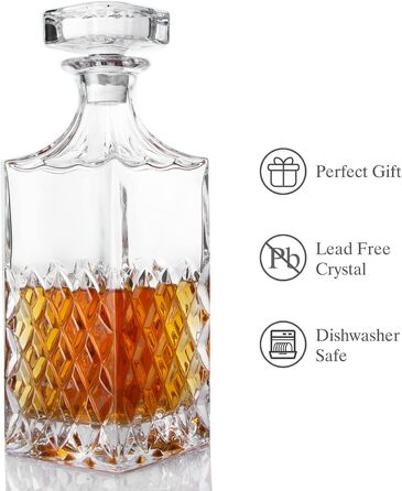 LIGHTEN LIFE Whisky Decanter 849 ml Lead-Free Whisky Carafe with Stopper in Gift Box, Crystal Scotch Decanter, Premium Bourbon Decanter, Spirits Decanter for, Bourbon, Carafe for Men