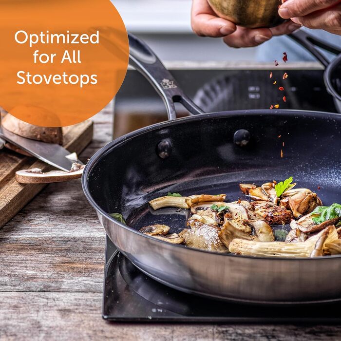 Набір посуду BK Ceramic Black з нержавіючої сталі, 7 предметів: сковорода, каструля, сотейник, індукція, безпечна керамічна антипригарна поверхня без PFAS, чорний (24 см, сковорода)