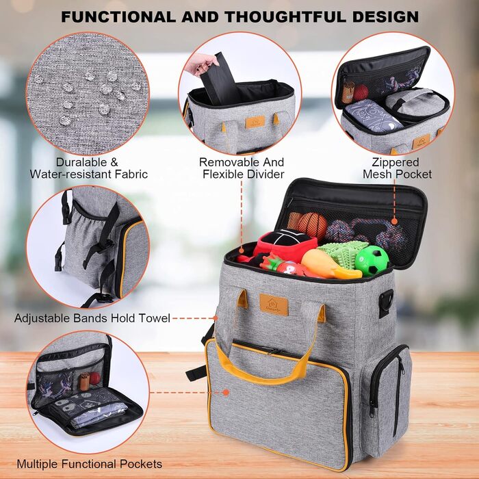 Сумка для собак Ownpets: дорожня сумка з набором аксесуарів (2 контейнери для корму, 2 миски, ремінь) сірого кольору