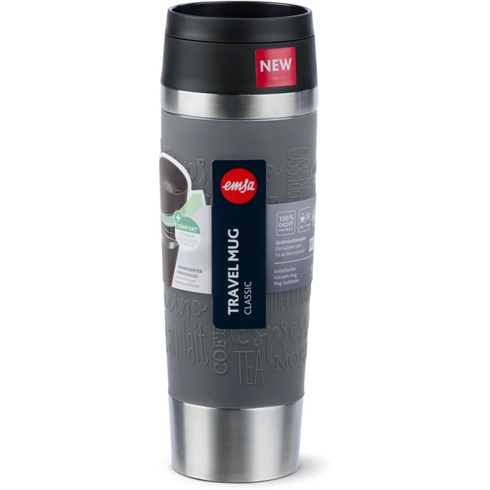 Термокружка Emsa N20220 Travel Mug Classic, 0.5 л, нержавіюча сталь, 6 год гаряча, 12 год холодна, герметична, для подорожей