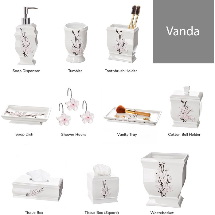 Набір аксесуарів для ванної кімнати Creative Scents – 4 предмети (дозатор мила, тримач для зубних щіток, чашка, мильниця) з декором 'Квітка вишні'