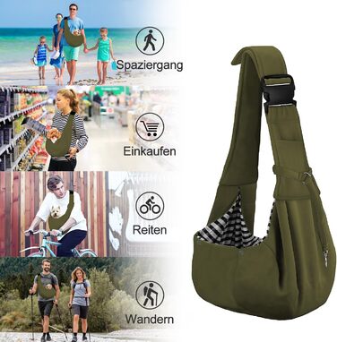 Сумка-переноска для собак PetLoft Tragetuch, реверсивна, для маленьких собак, регульована, з отвором для кріплення нашийника, для собак/кішок/кроликів (Хакі)