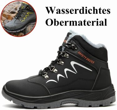 Черевики безпеки зимові чоловічі/жіночі S3, легкі, теплі, з металевим носком, 35-48 (38 EU, чорний)