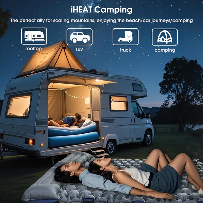 iHEAT Self-Inflating Camping Sleeping Pad with Foot Pump, Ultralight Air Mattress with Pillow, Waterproof Compact Sleeping Mat for Outdoor, Hiking, Backpacking, Camping, Beach (Blue)