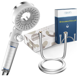 senstil® Premium Shower Head with Hose | Up to 60% Water-Saving Handheld Shower | 3 Spray Modes | SPA, Rain Shower, Booster | Optimal Water Pressure, Smart-Stop Button Saves Water & Energy (White)