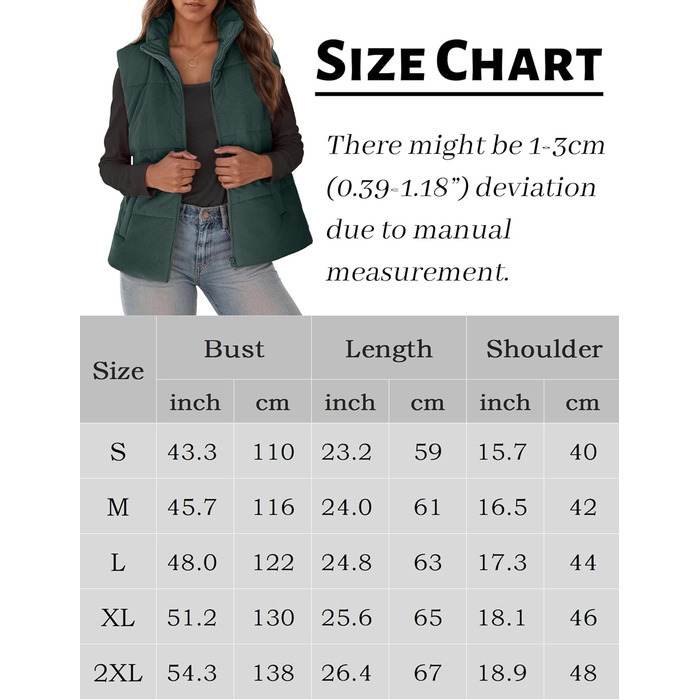 Жіноча тепла зимова жилетка FEOYA з коміром-стійкою, короткий фасон, степкова жилетка з пухозаповнювачем, без рукавів, для переходу між сезонами, тепла, зелена (M)