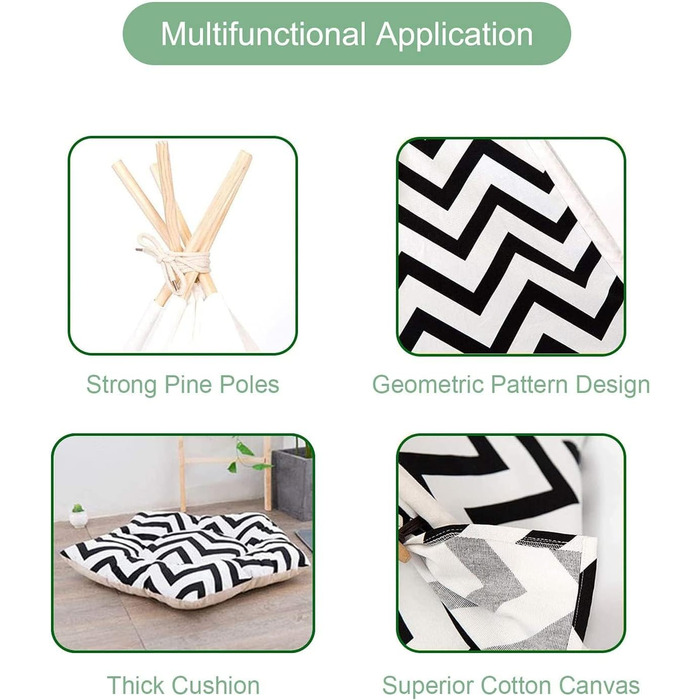 Палатка для тварин Tipi, 60x60x70 см: ліжко для собак та котів з двостороннім килимком, знімний та пральний дизайн