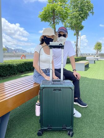 Валіза ручної огляду авіалінії з обертовими колесами, 50 см (20 дюймів), з алюмінієвим каркасом, інтегрованим замком TSA, USB-портом та тримачем для телефону. Білий (Чорний, 61 см (24 дюйми))