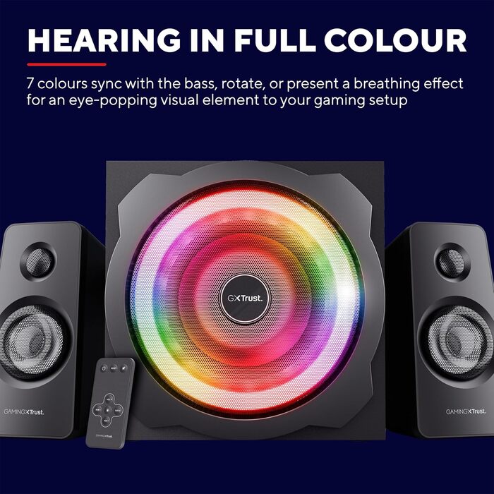 Trust Gaming GXT 38 Акустична система 2.1 з сабвуфером (RGB) - 120 Вт (для смартфона/ПК/планшета, чорний/червоний)