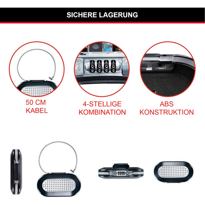 Portable Travel Safe with Number Combination - Black Luggage Lock