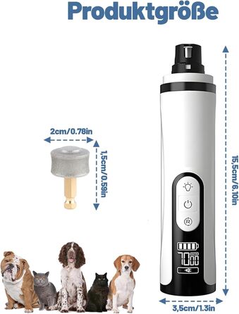 Шліфувальник кігтів для собак - тример для кігтів з 3 насадками, тихий та потужний, з LED-підсвіткою та 3 швидкостями, підходить для собак, котів та інших тварин